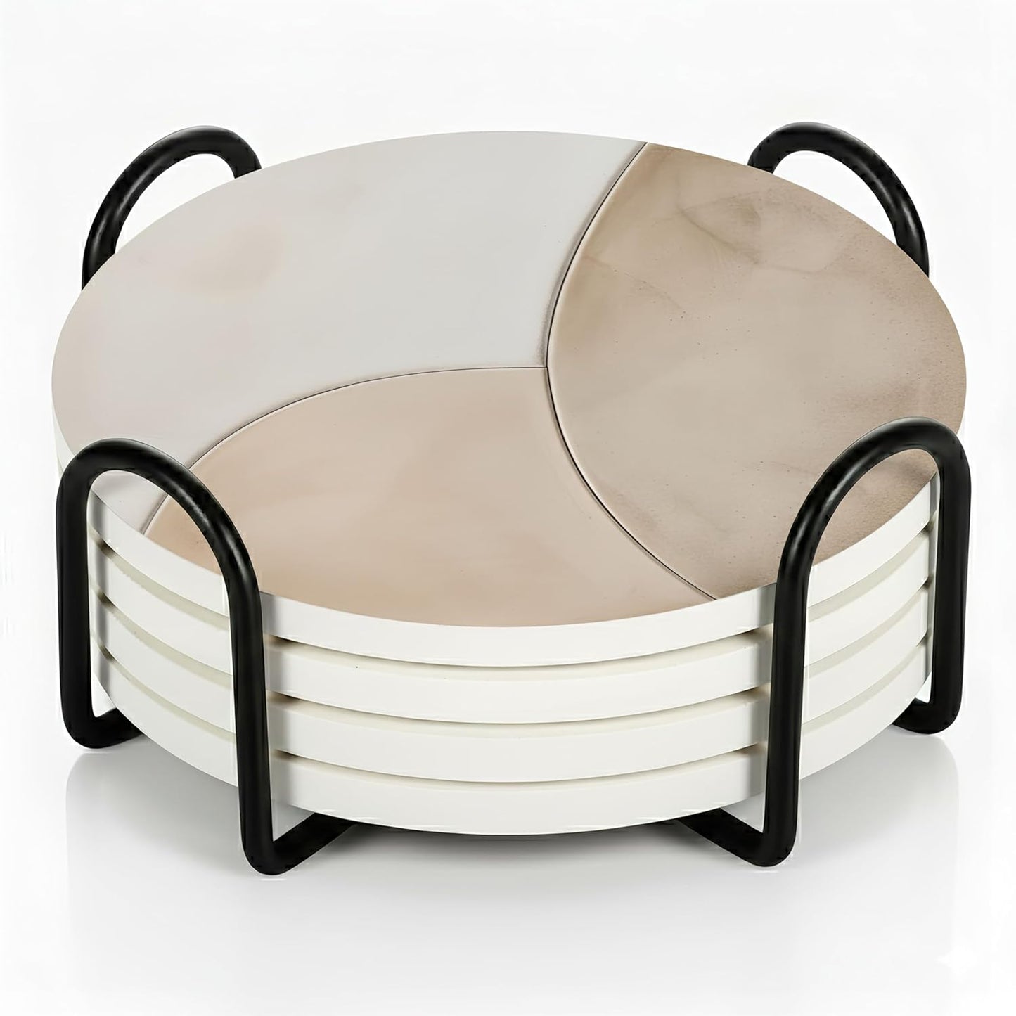 VEYRO Coasters Set of 4 for Drinks – Absorbent Ceramic Stone Drink Coasters with Cork Backing for Coffee Table & Desk, Modern Marble Look Cup Coaster Set, Housewarming Gift for New Home