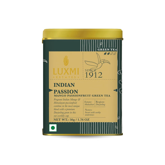 Luxmi Estates - Indian Passion - Organic Mango Passion Fruit Green Tea - Loose Leaf - 50g (25 Cups) | With Mango & Passion Fruit | Brew as Iced Tea or Hot