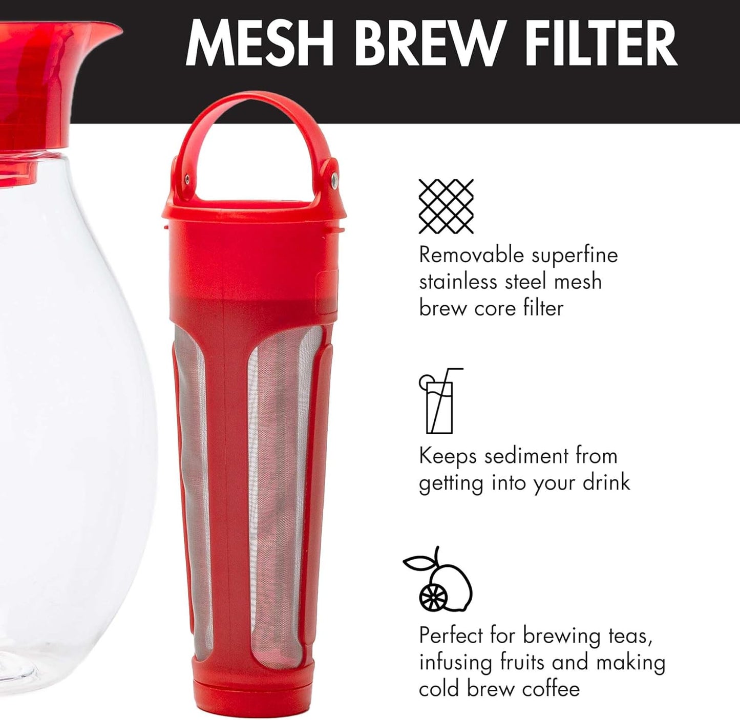 Primula The Big Iced Tea Maker Tritan Plastic Infusion Beverage Pitcher with Leak Proof, Airtight Lid, Fine Mesh Resuable Filter, Manufactured without PFOA, Dishwasher Safe, 1-Gallon, Red