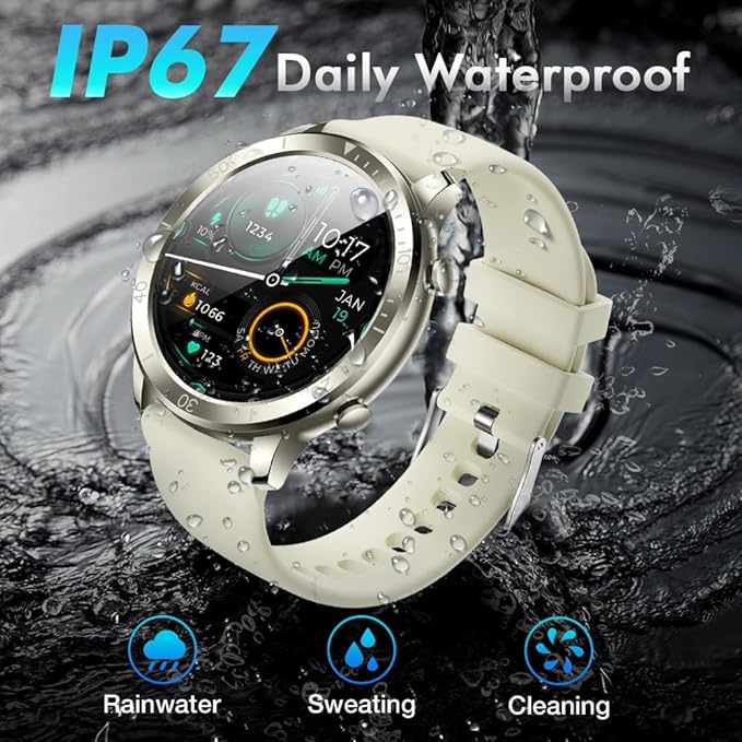 Smart Watch for Men Women (Answer/Make Calls), 1.46" IPS HD Screen, Fitness Tracker, 100+ Sport Modes, Blood Oxygen/Sleep/Heart Rate Monitor, IP67 Waterproof for Android iOS, Champagne Gold