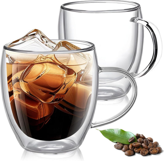 Set of 2 Double Walled Glass Coffee Mugs 6 Ounces Insulated Layer Coffee Cups with Handle Borosilicate Glass Espresso Cup for Hot Beverage,Cappuccino,Tea,Latte,Wine,Microwave Safe