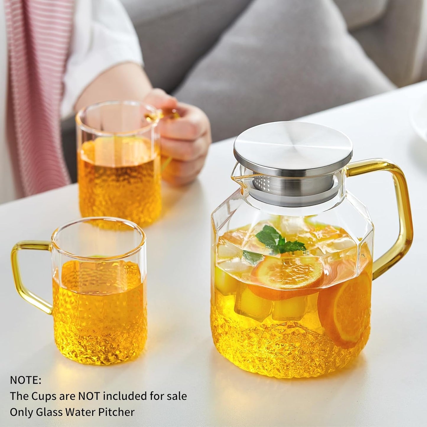 1600ml Glass Water Pitcher with Lid and Spout, Glass Water Jug Carafe for Hot/Cold, Full Glass Teapot, Large Iced Tea Pitcher for Homemade Beverage