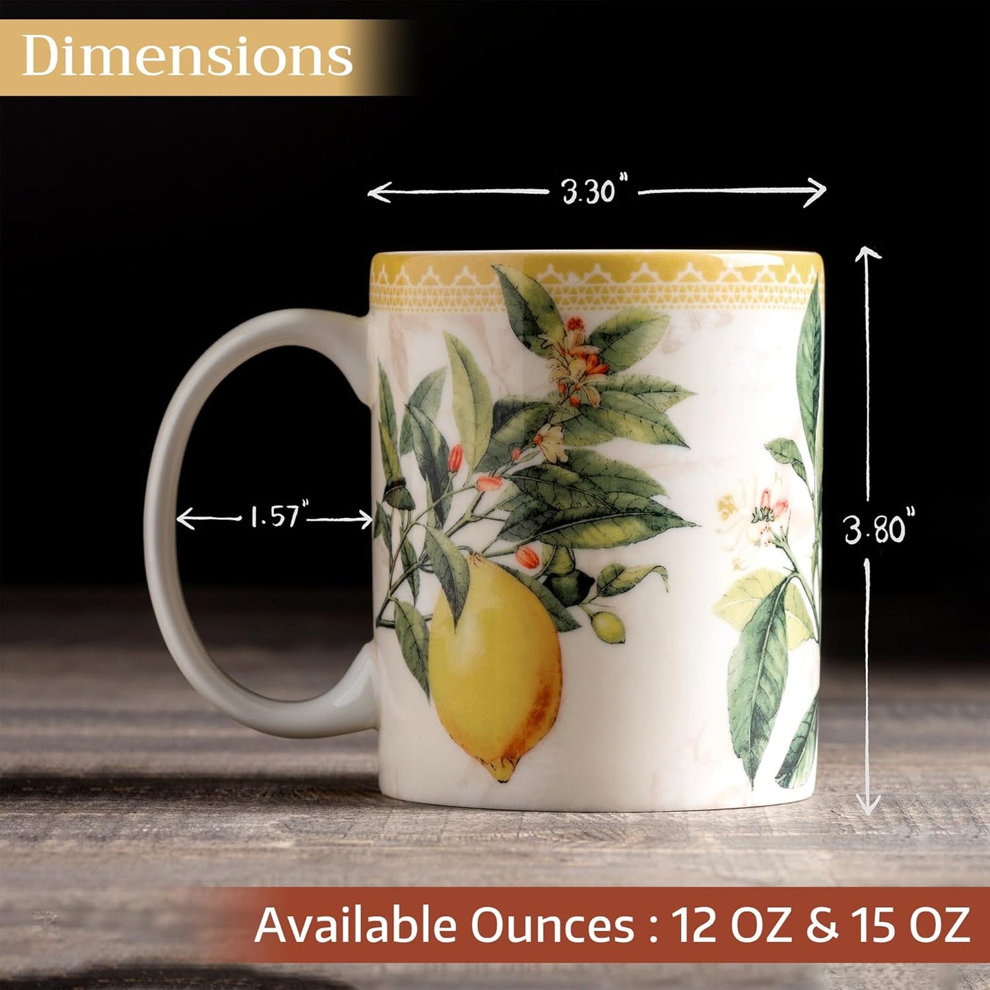 Maison d' Hermine Coffee Mug with Handles Fine Bone China Mugs Pack of Two Tea Cups for Hot Beverages Cappuccino Latte Home Restaurant Office Perfect for Gift (Limoncello, 15 Ounce)