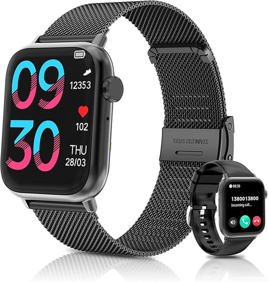 Smart Watch for Man Women Answer/Make Call, Fitness Watch with 120+ Sport Modes, IP67 Waterproof, Heart Rate/Sleep Tracker/Step Tracker/Blood Pressure Health Watch for Android iOS Phone (Black)