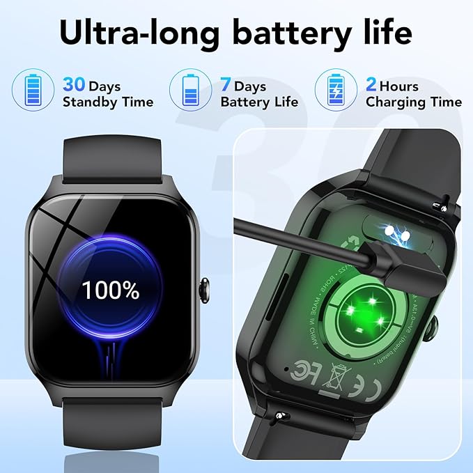 Smart Watch, 1.85" Smartwatch for Men Women(Answer/Make Call), 2025 Fitness Watch with 115+ Sports Modes/Heart Rate/SpO2/Pedometer/Sleep Monitor, IP68 Waterproof Activity Tracker for Android iOS