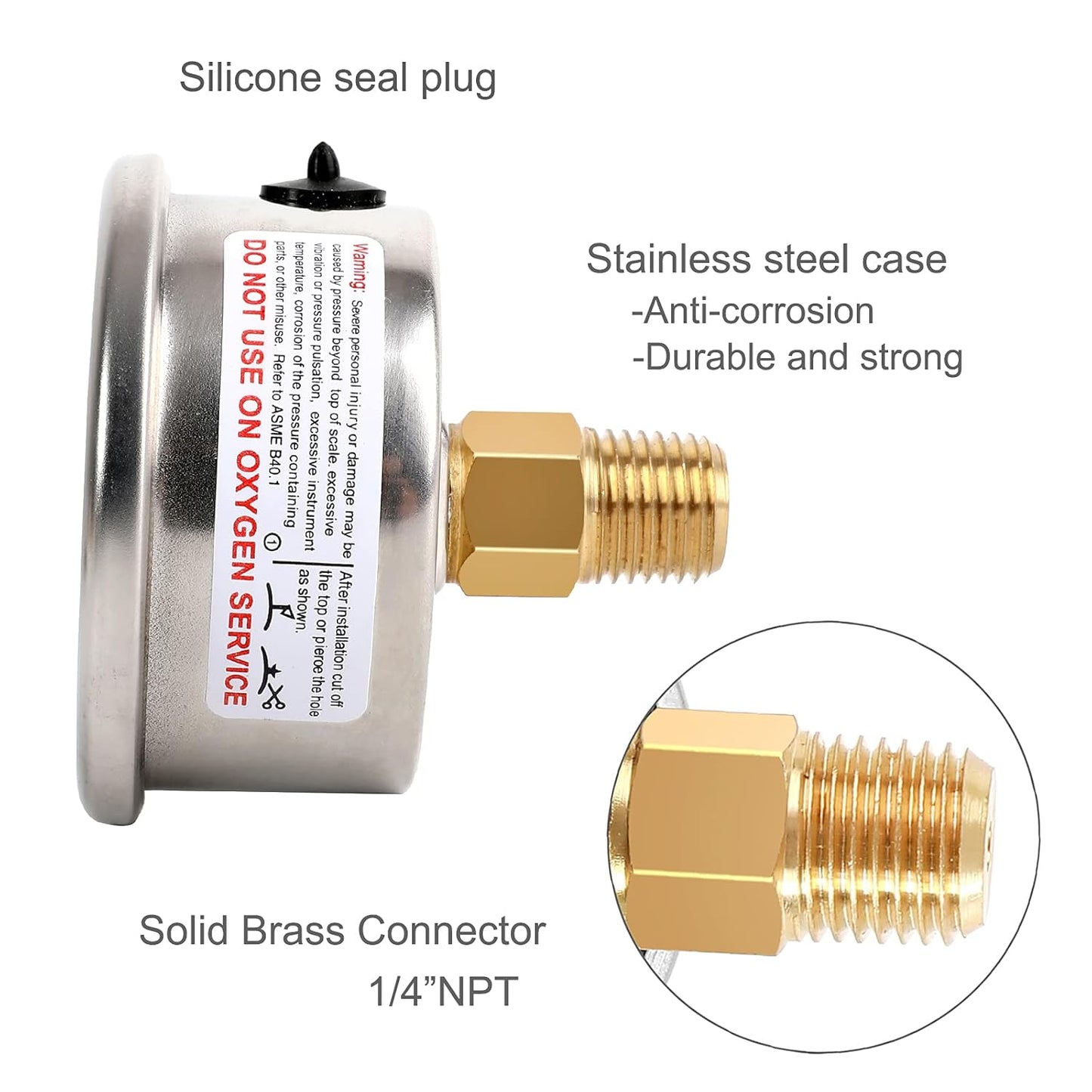 Glycerin Filled Low Pressure Gauge 30psi/2bar, Stainless Steel case, Brass Inside Construction, 2-1/2" dial, 1/4" NPT Back Connection…