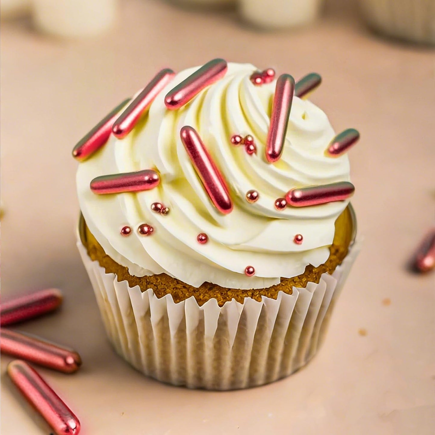 Twisweet Rose Gold Pearl Rods Sprinkles, Edible Sugar Pearls for Cake Decorating, Mix Size Baking Candy, Cake Topper Cupcake Cookie Ice Cream Dessert Decorations, Valentine Mother's Day Birthday Wedding Party Supplies(130g/4.58oz)