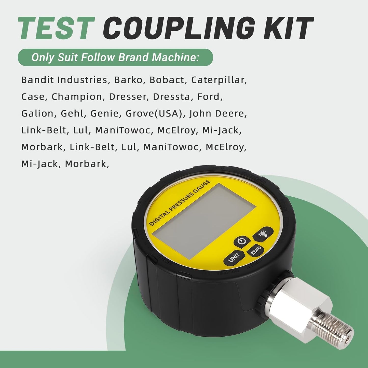 10000PSI Hydraulic Pressure Test Kit, 700BAR/70MPa Manometer Digital Pressure Gauge, Fit for USA Brand Excavator with 1*Gauge/1*Hose with M16*2 & G1/4 Female /2*Couplings/1*Silicone Protector
