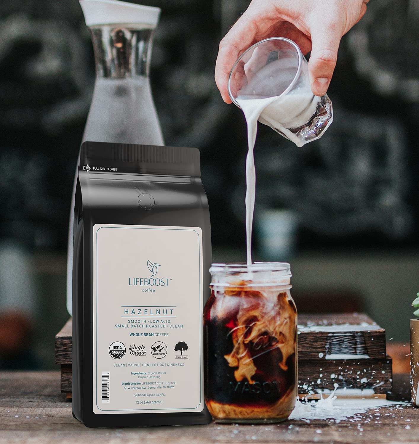 Lifeboost Hazelnut Whole Bean Coffee – Organic, Low Acid, Non-GMO Hazelnut Flavored Coffee – Single Origin, Mold-Free Mycotoxin Tested, 12 oz