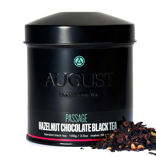 August Uncommon Passage Black Tea – Rich and Indulgent Blend with Notes of Roasted Nuts and Dark Cocoa – Loose Leaf Tea Caffeinated for Daily Enjoyment in a 3.5oz Tea Bag Tin Packaging (28-56 Cups)