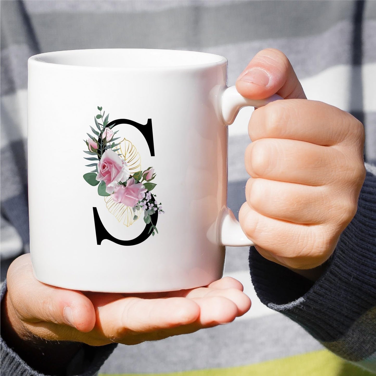 Retreez Initial A-Z Floral Botanical Bouquet Alphabet Monogrammed Monogram Mug 11 Oz Ceramic Tea Coffee Mugs - Appreciation Thank You Wedding Birthday Gifts for her friend coworker sister - S Initial