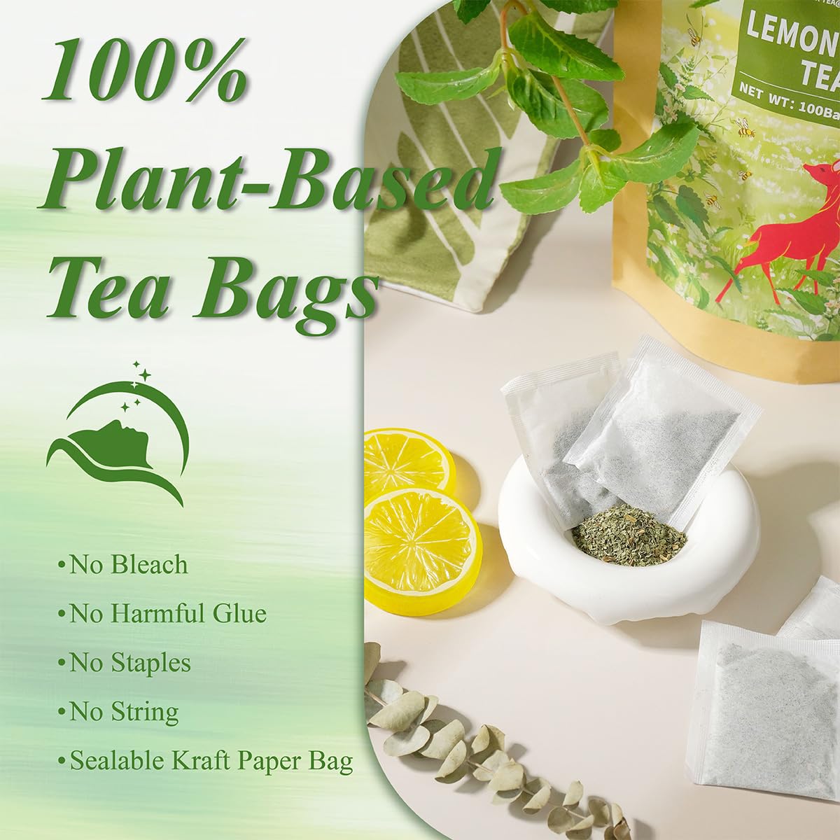 WT WEETEE Lemon Balm Tea Bags, 100 Count Pure Lemon Balm Leaves, Honey Scented with a Delicate Lemon Flavor, Caffeine-Free Herbal Tea