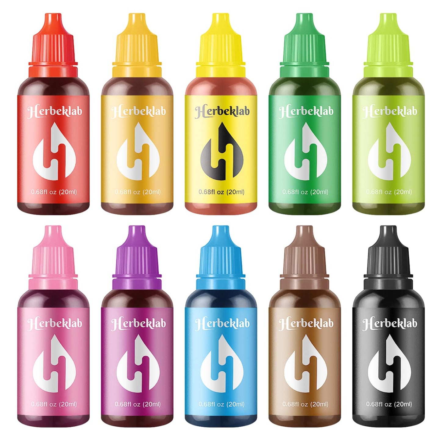 Herbeklab Food Coloring Liquid Food Dye Water Based Food Color 10 Colors x 20 ml Liquid Food Coloring Set Concentrated Slime Dye Pigments Soap Colorants Easter Egg Dyestuffs for Domestic Use