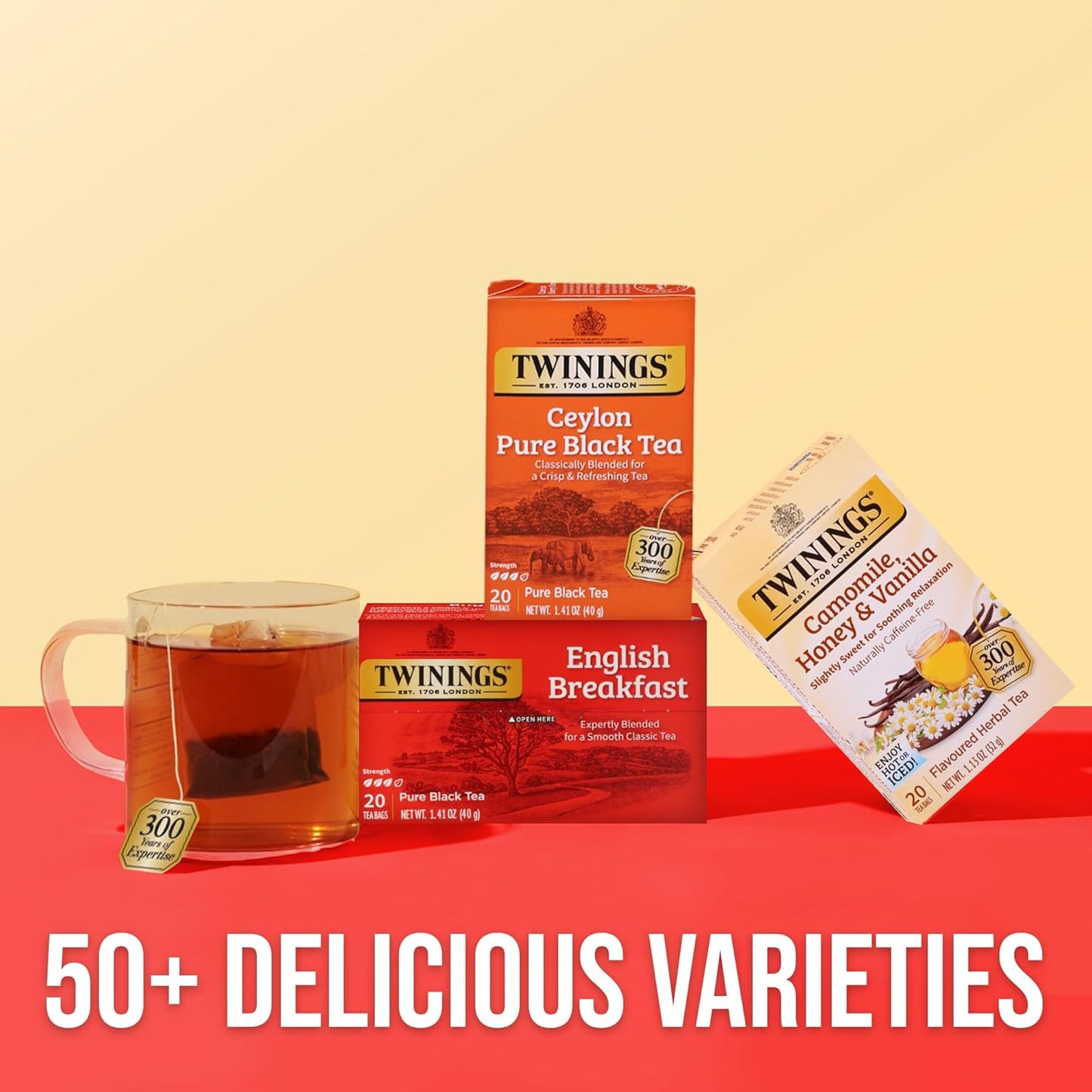 Twinings Ceylon Pure Black Tea Individually Wrapped Bags, 20 Count (Pack of 1), formerly Ceylon Orange Pekoe, Crisp, Refreshing, Caffeinated, Enjoy Hot or Iced, 20 Teabags