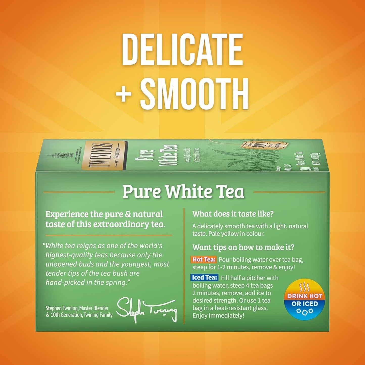 Twinings Pure White Tea Individually Wrapped Bags, 20 Count (Pack of 6), Light & Fresh, Caffeinated, Enjoy Hot or Iced, 120 Teabags