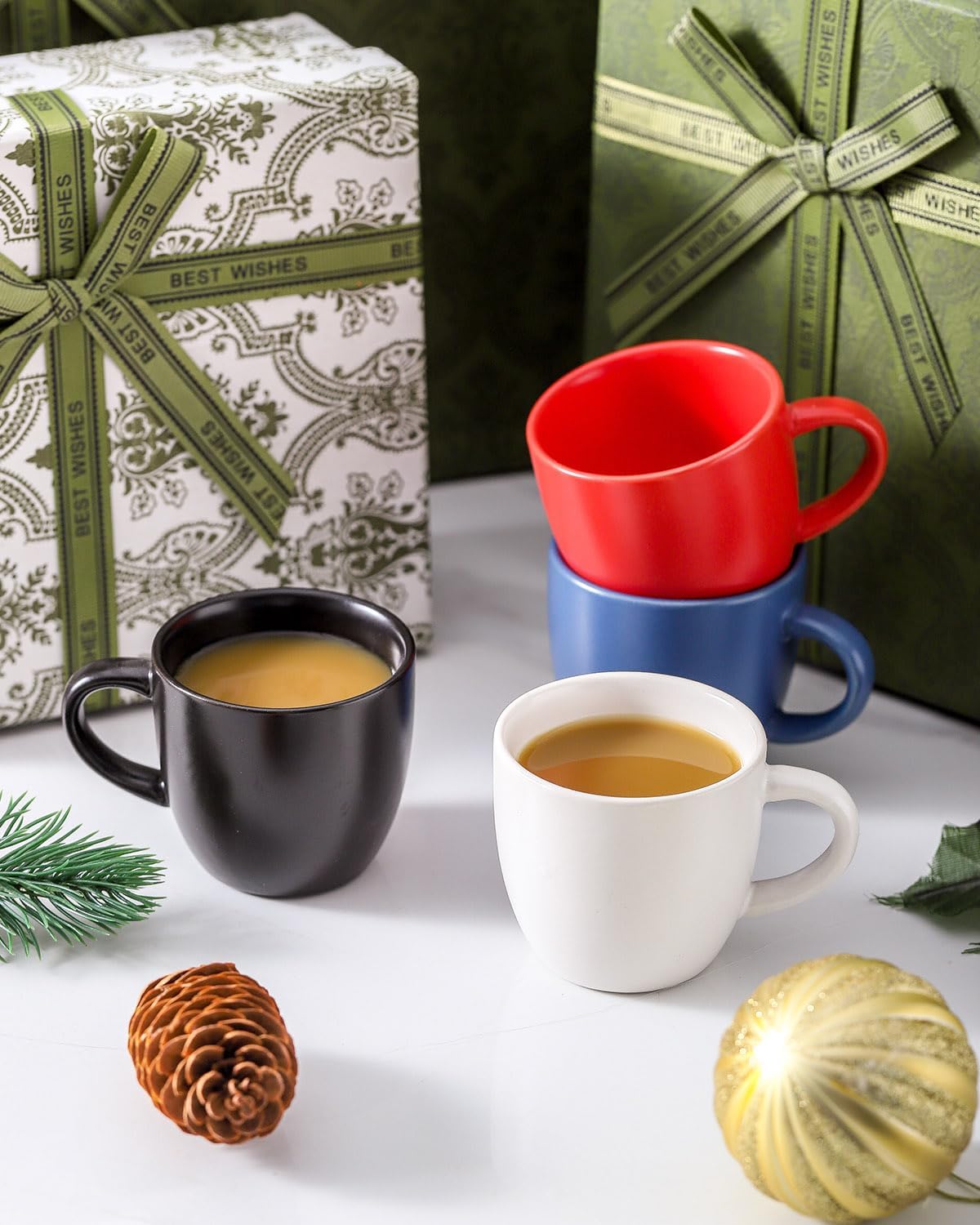 Hasense Ceramic 3 OZ Espresso Cups, Porcelain Espresso Demitasse Cups Set of 4 for Double shot, Lungo and Ristretto, Tiny Italian Expresso Shot Coffee Mugs for Home and Office, Colorful