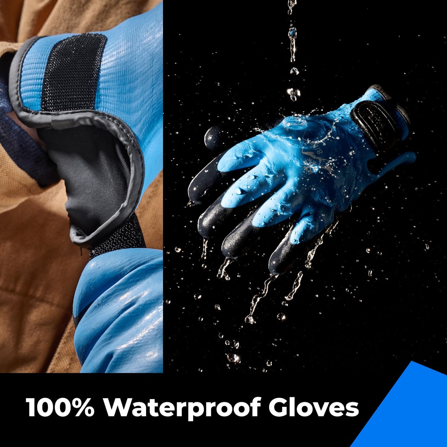 100% Waterproof Gloves for Men and Women, Winter Work Gloves for Cold Weather, Touchsreen, Thermal Insulated Freezer Gloves, With Grip, Blue, Large