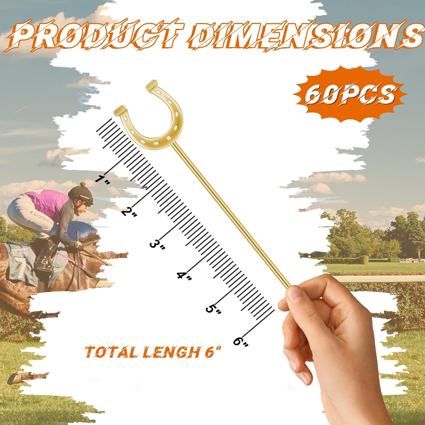 6 Inch Derby Drink Plastic Stirrers Swizzle Sticks for Cocktails Coffee Reusable U Shaped Horseshoe Drink Stirrers for Coffee Beverage Party Bar Weddings Events(Gold,60 Pcs)