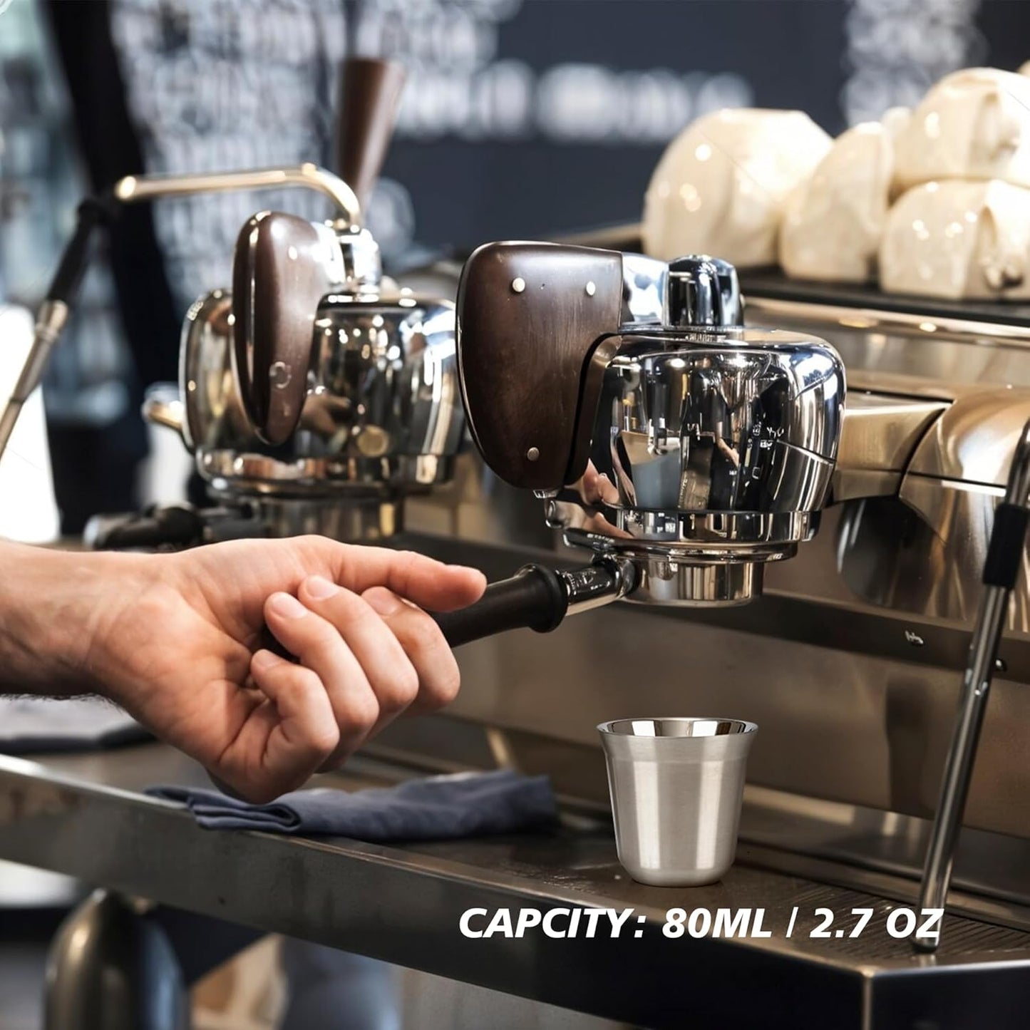 RECAPS 80ml Stainless Steel Espresso Cups Set - 2 Pack Double Wall 304 Stainless Steel Demitasse Cups 2.7oz (Small Cup)