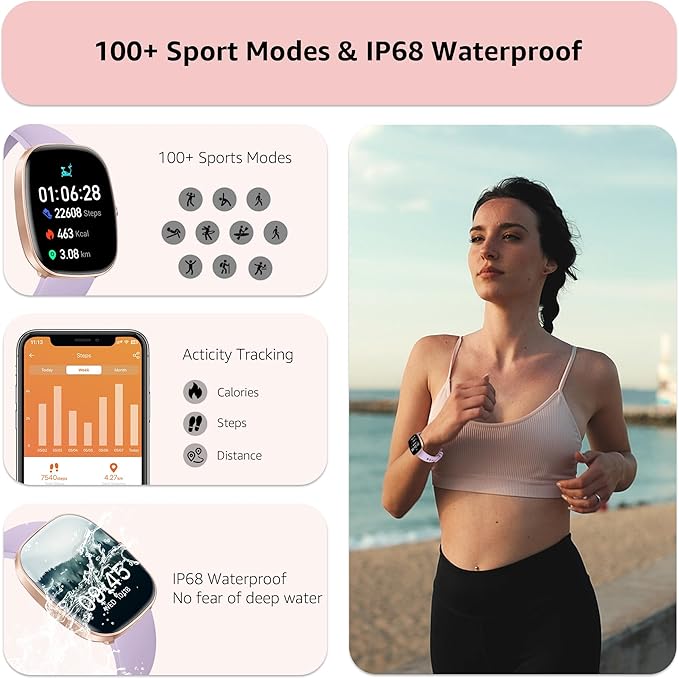 Smart Watch for Men Women Make/Answer Calls,1.83"Fitness Tracker with Sleep Tracker/Blood Pressure/Heart Rate Monitor,Pedometer,100+ Sport Modes,IP68 Waterproof,350 Mah, Compatible with Android&iPhone