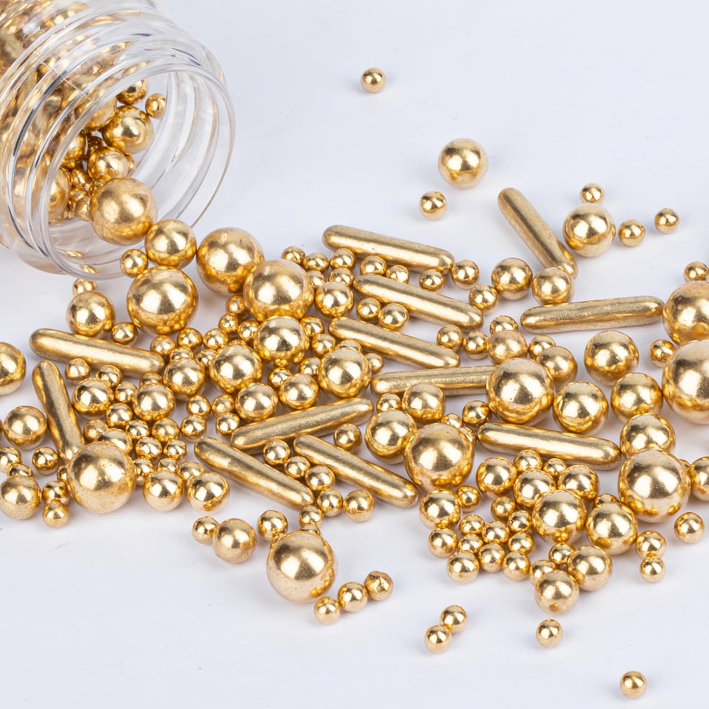 Twisweet Gold Pearl Rods Sprinkles, Edible Sugar Sprinkles for Cake Decorating Mix Size Candy Pearls for Baking Cake Topper Ice Cream Cupcake Cookie Dessert Decorations, Wedding Valentines Birthday Christmas Easter Mother's Day Supplies (130g/4.58oz)