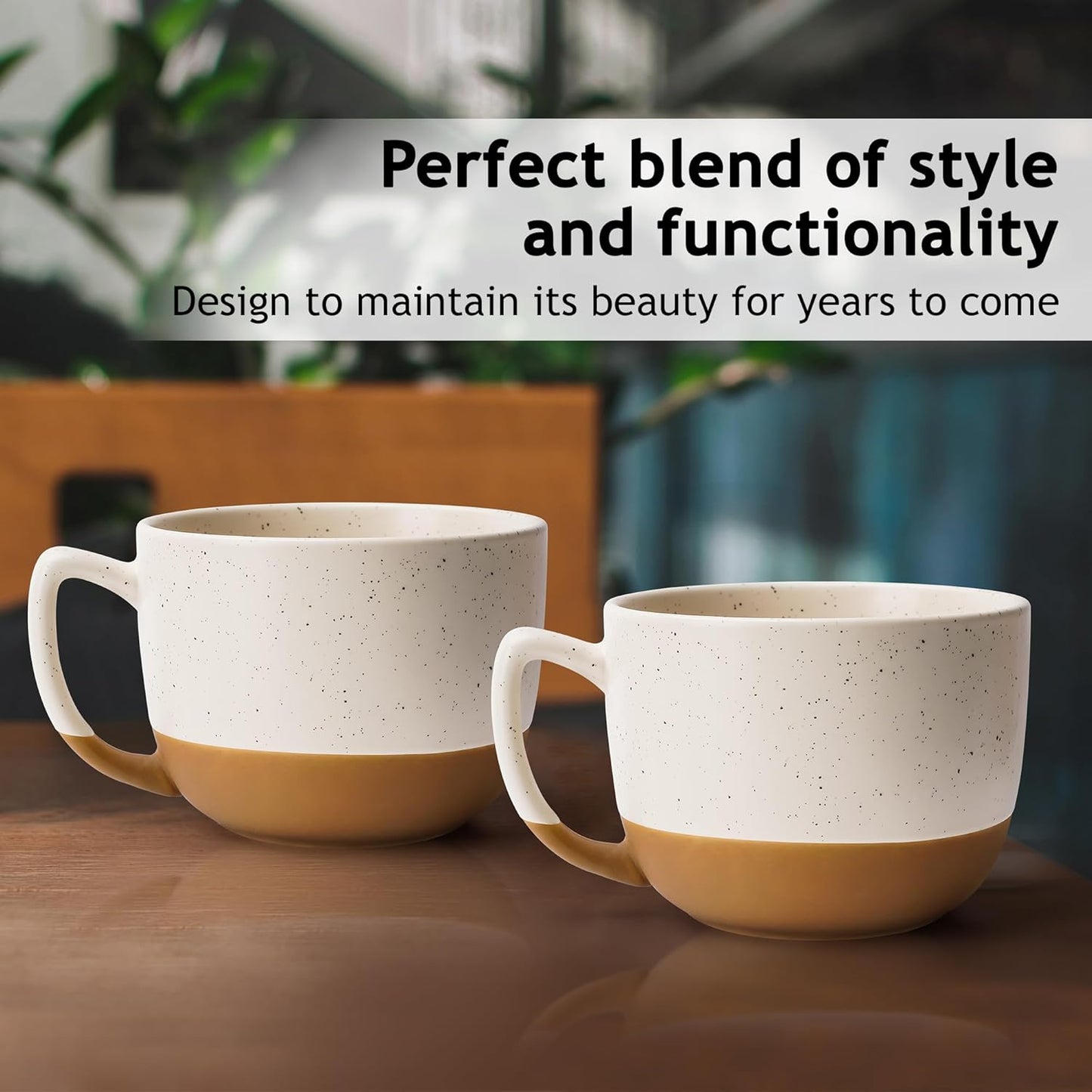 MIAMIO – 15 Ounce, Set of 4 Ceramic Latte Mug – Elegant Modern Coffee Mug Set for Cafe, Latte, Tea, Hot Cocoa - Drinks Dishwasher & Microwave Safe – Aura Collection (Creamy Cocoa, Coffee Mug(4x))