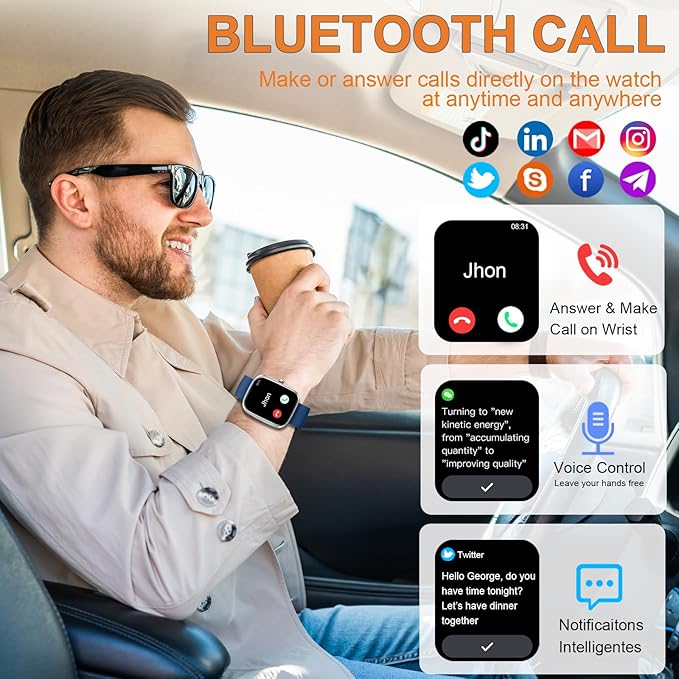 Smart Watch(Answer/Make Calls), 1.91" Smartwatches for Men Women, Fitness Tracker with 110+ Sport Modes, IP68 Waterproof, Heart Rate/Sleep/Spo2 Monitor, Pedometer, Activity Tracker for Android iOS