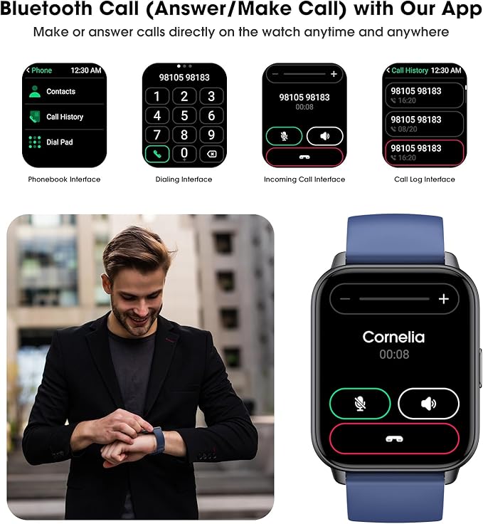 Smart Watch for Men Women, 1.91'' Big Font No App/Phone Required, Fitness Tracker with Pedometer, Bluetooth Call (Answer/Make Call), Heart Rate Blood Oxygen Monitor Step Counter, 100+ Sports Modes