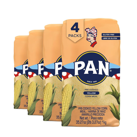P.A.N. Yellow Corn Meal – Pre-cooked Gluten Free and Kosher Flour for Arepas (2.2 lb/Pack of 4)