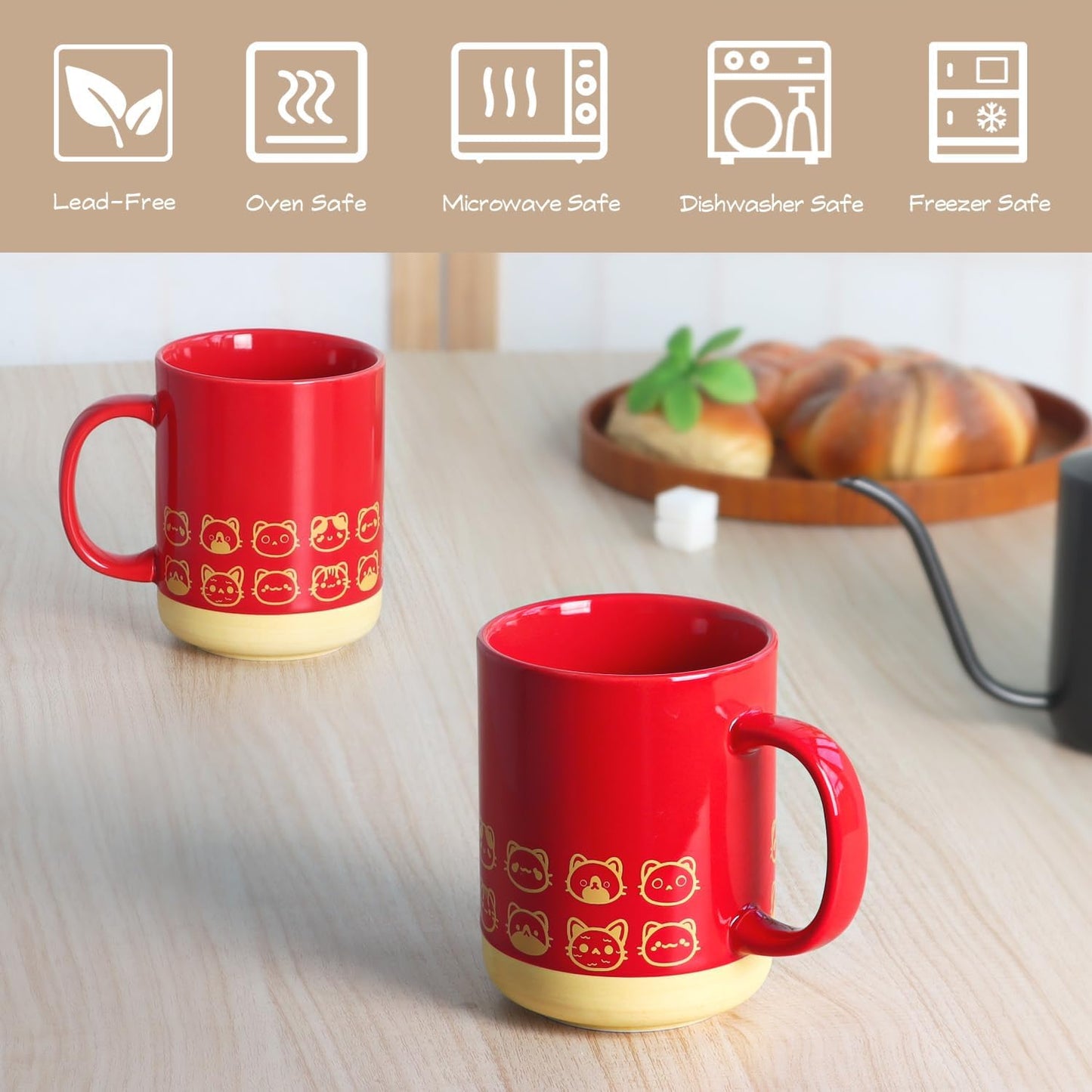 Cat coffee mug-16oz Ceramic Coffee Mugs for Women and Men-Cat gifts for cat lovers-Cute Coffee and Tea Mug-Red