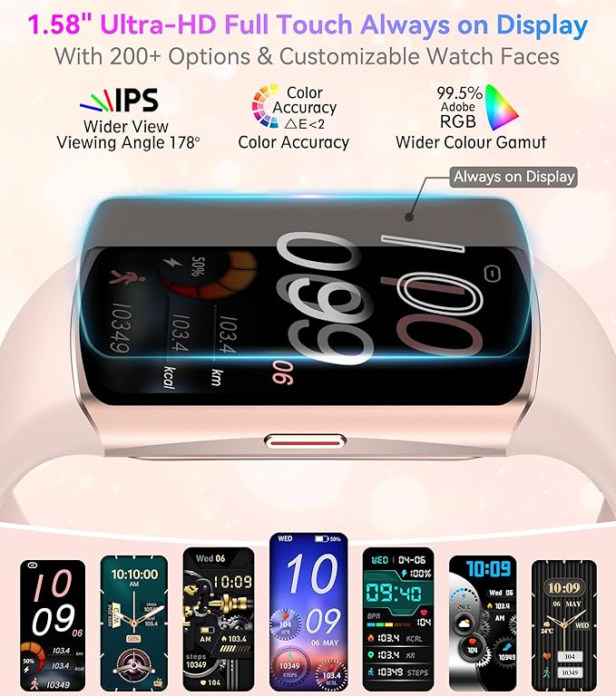 Smart Watch Fitness Tracker with 24/7 Heart Rate, Blood Oxygen Blood Pressure Monitor Sleep Tracker 120 Sports Modes Activity Tracker Step Calorie Counter IP68 Waterproof for Andriod iPhone Women Men