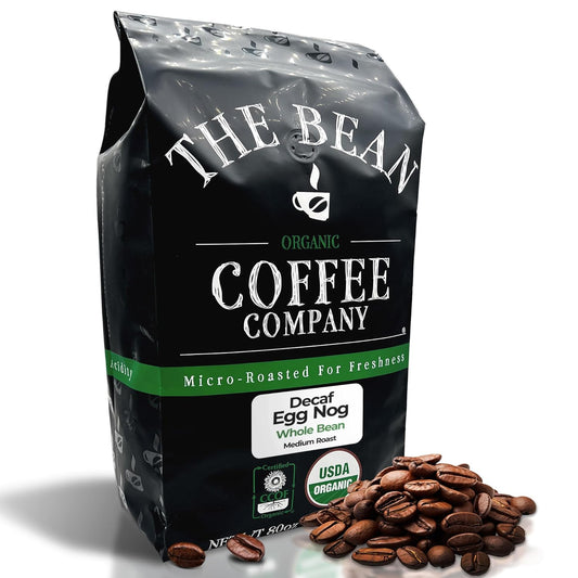 The Bean Organic Coffee Company Water Processed DECAF Egg Nog, Medium Roast, Whole Bean Coffee, 5-Pound Bag