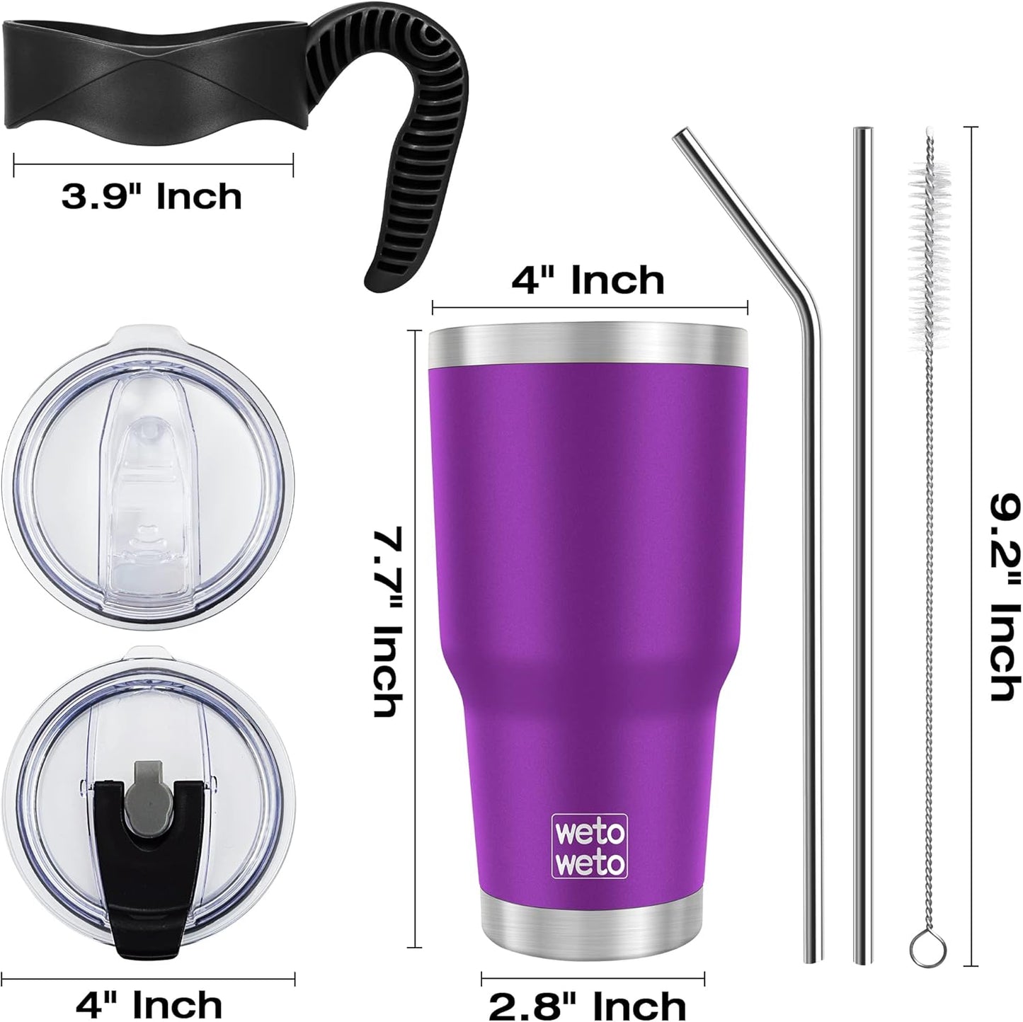WETOWETO 30 oz Tumbler with 2 Lids and 2 Straws,18/8 Stainless Steel Vacuum Insulated Coffee Tumbler,Insulated Travel Mug Water Cup with Leak-Proof Straw Lid & Flip Lid (Purple, 1 Pack)