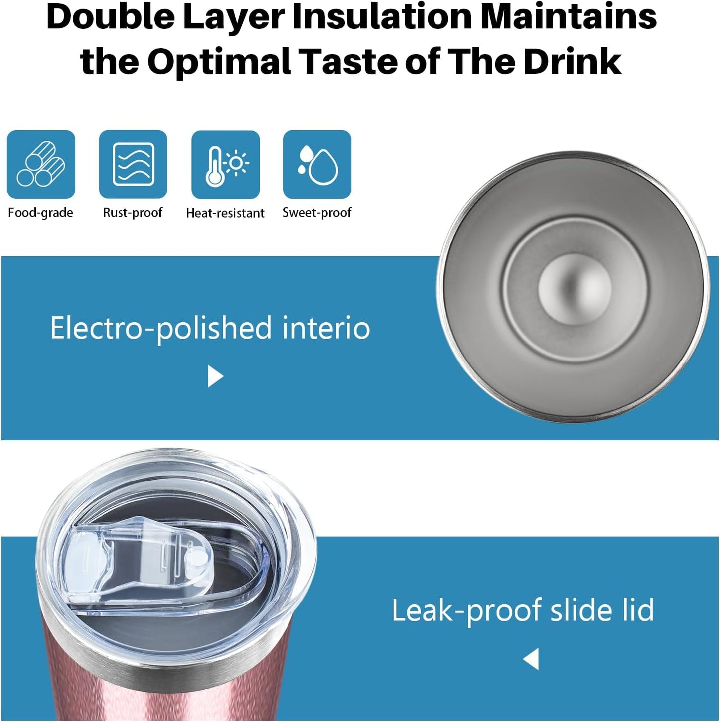 20 oz Skinny Tumblers with Lid and Straw,Stainless Steel Vacuum Insulated Tumbler Cup Double Wall Travel Coffee Mug, Thermal Water Tumbler for Hot and Cold Drinks(Rose Gold,1)