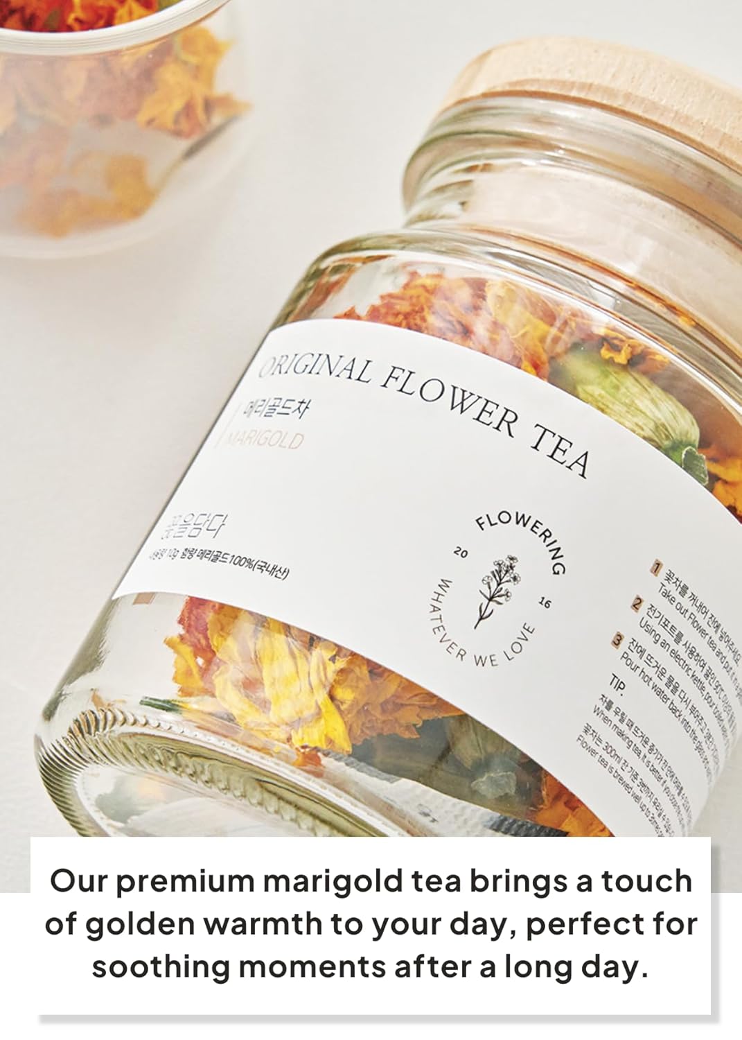 Korean Food, KKOKDAM Original Marigold Flower Tea, Decaf Floral Blend, Fully Natural Flowers, No Caffeine, Sugar Free, Zero Calories, Made in Korea,10g