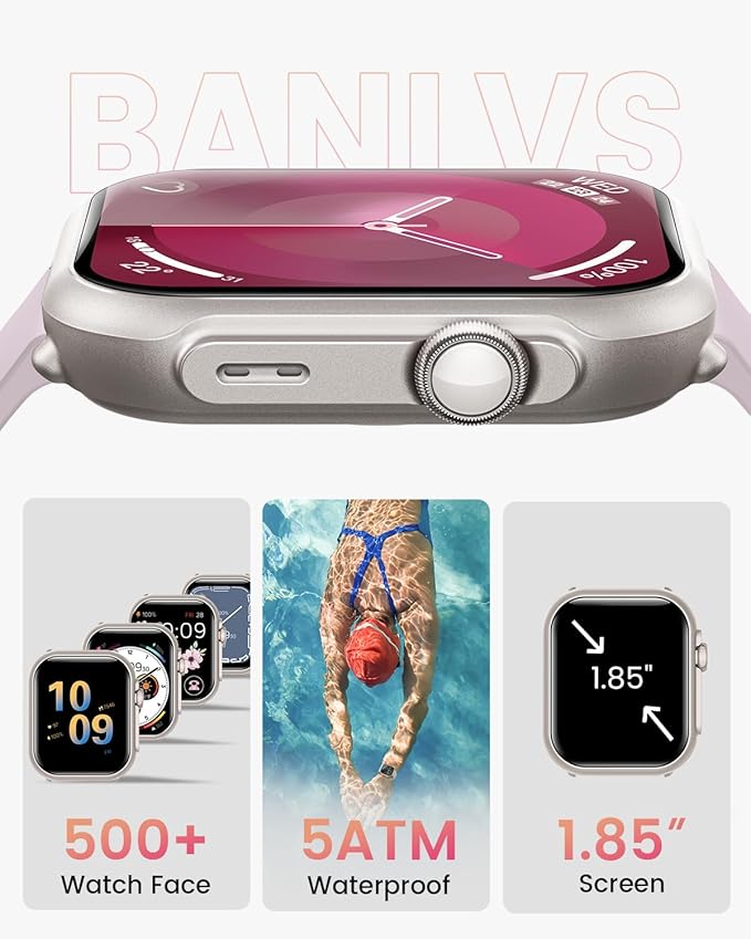Smart Watches for Men Fitness Tracker: 1.85" Smart Watch with 30 Days+1000 mAh Battery Life Make/Recive Call Heart Rate Blood Pressure SpO2 Sleep Monitor 120 Sport Mode 5ATM for iPhone Android Phones