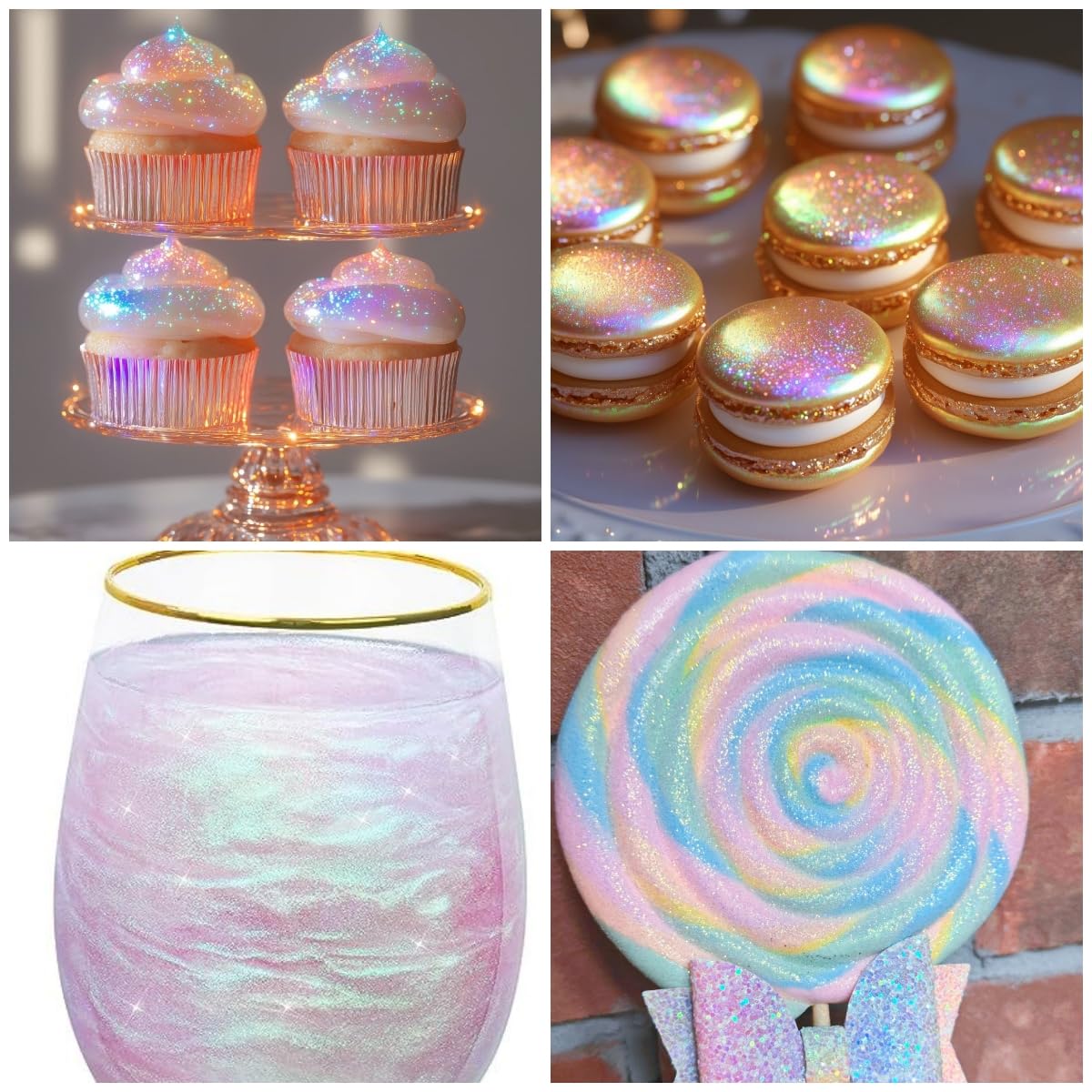 Iridescent Edible Glitter Spray - 15g Herbeklab Edible Iridescent Glitter for Cakes Food Grade Rainbow Cake Spray for Chocolate Strawberry Cookie