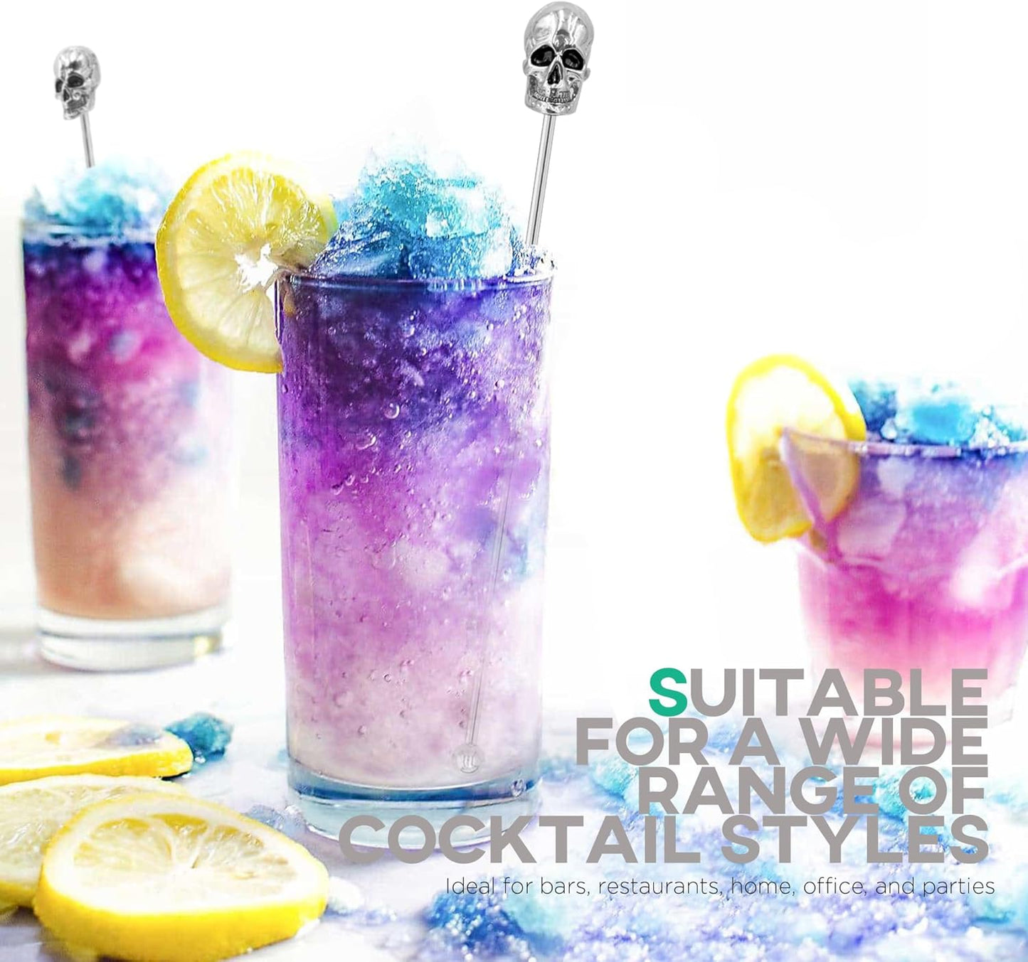 Homestia Coffee Stick Stainless Steel Swizzle Sticks Reusable Metal Stir Sticks Cocktail Coffee Drink Stirrer Spoon Beverage Cocktail Stirrers Stir with Skull Halloween Party (7.5'' Long, Set of 6)