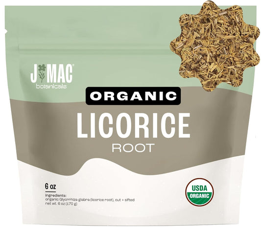 J Mac Botanicals Organic Licorice Root Tea, Cut and Sifted, Dried Herb, regaliz raiz organico