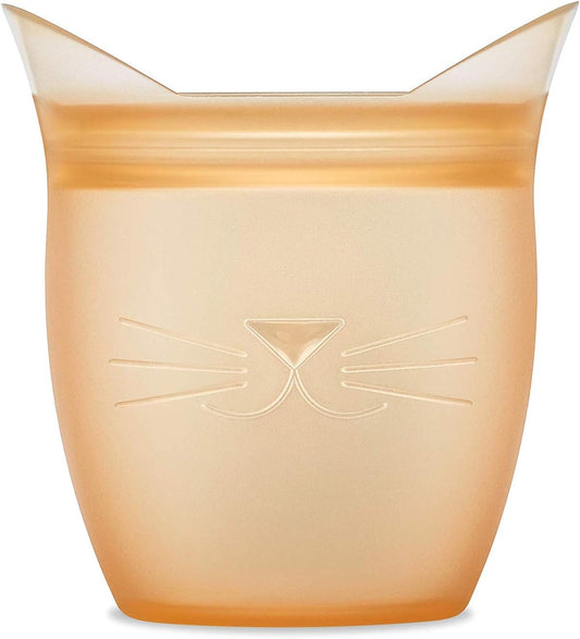 Zip Top Reusable 100% Silicone Baby + Kid Snack Containers- The only containers that stand up, stay open and zip shut! No Lids! Made in the USA - Orange Cat