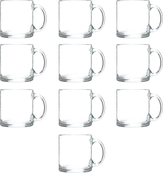 Libbey Clear Glass Coffee Mugs 13 oz. Set of 10, Bulk Pack - Perfect for Coffee, Tea, Espresso, Hot Cocoa, Other Beverages - Clear Bottom