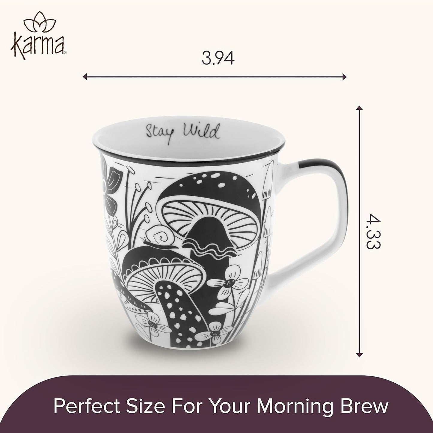 Karma Gifts 14 oz Black and White Boho Mug Celestial - Cute Coffee and Tea Mug - Ceramic Coffee Mugs for Women and Men