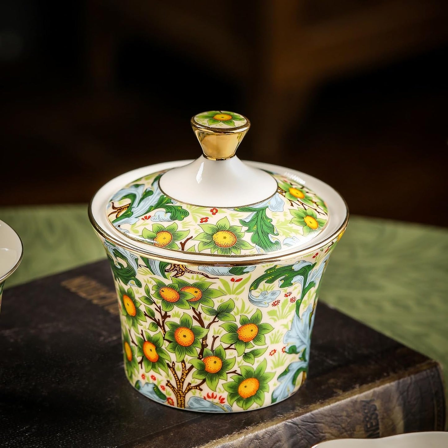 ACMLIFE Tea Set for Adults- Fine China Tea Set for 6, 21-Piece Vintage Coffee Set English Porcelain Tea Pot Sets for Adult Tea Party for Women Gift (Fruits Green, Extra Large 21)