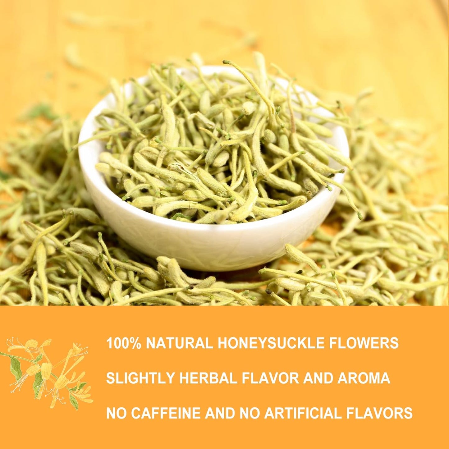 Olvvla - Dried Honeysuckle Flowers - 2.5oz/71g - 100% Natural Honeysuckle Tea - Chinese Edible Jin Yin Hua - Wild Honeysuckle Loose Buds - Caffeine-free