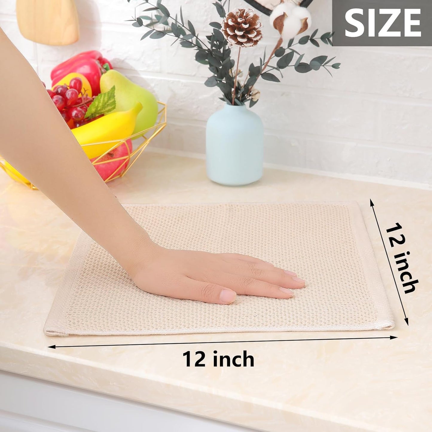 Homaxy 100% Cotton Waffle Weave Kitchen Dish Cloths, Ultra Soft Absorbent Quick Drying Dish Towels, 12 x 12 Inches, 8-Pack, Beige