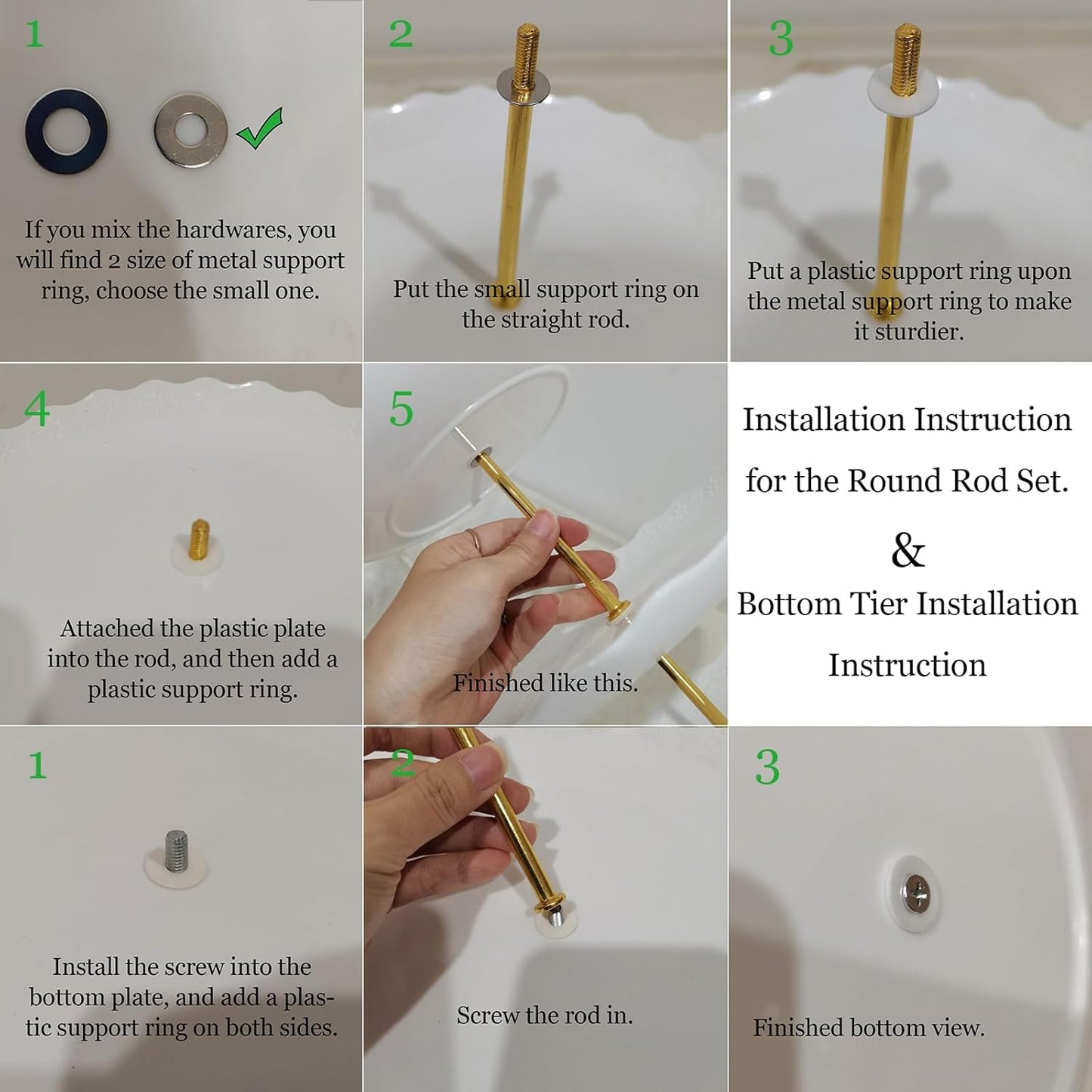 Tosnail 3-Pack 3-Tiers White Plastic Cupcake Stand, Dessert Serving Trays, Party Serving Tray Fruit Pastry Holders Catering Tray for Wedding, Party, Gathering - Round with Gold Rod