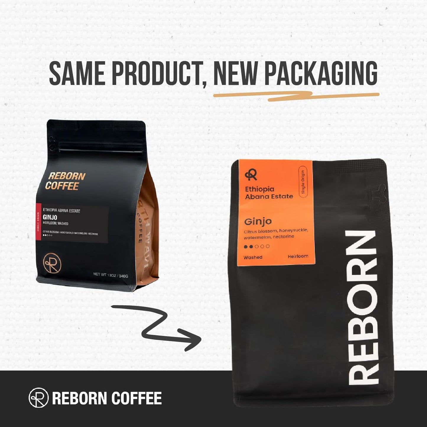 Reborn Coffee Specialty Whole Bean Coffee, Light-Medium Roast, 12 Ounce, Ethiopia Abana Estate Ginjo, Notes of Citrus Blossom, Honeysuckle, Watermelon, and Nectarine