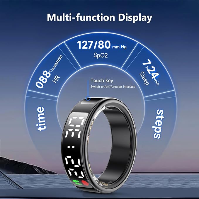 Smart Ring, Fitness Tracker Ring, Cordless Sports Health Tracker with APP, Support BT, IP68 Activity Tracker for Men Women Birthday Gift (#12)