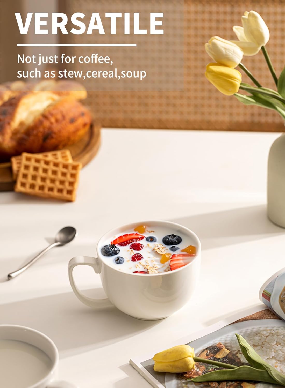 Teocera 16oz Large Coffee Mugs Set of 4 - Thick White Porcelain Cups for Cappuccino, Latte, Tea & Hot Chocolate - Dishwasher Safe Ceramic with Comfort Grip Handles