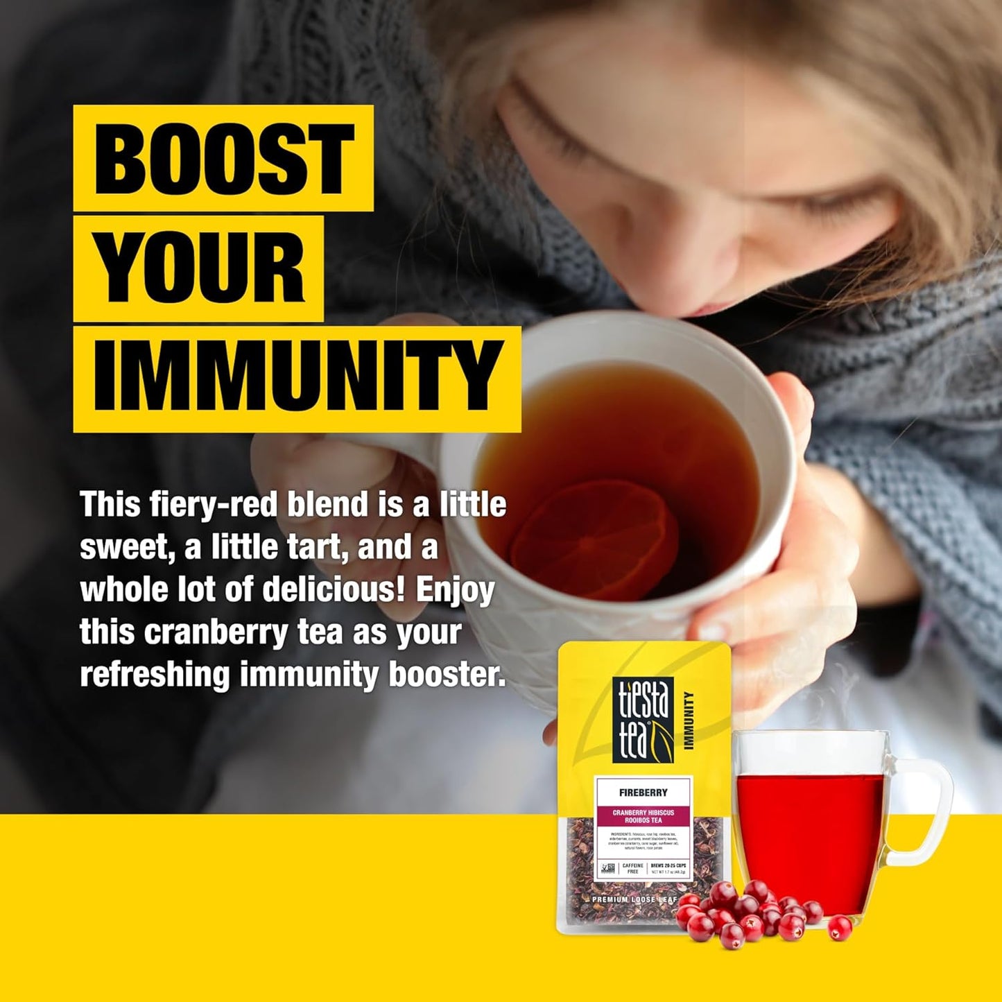 Tiesta Tea - Fireberry, Loose Leaf, Cranberry Hibiscus Rooibos Tea, Premium Non-Caffeinated Rooibos Blend, Make Hot or Iced & Brews Up to 25 Cups, 1.7oz Resealable Pouch, Pack of 6